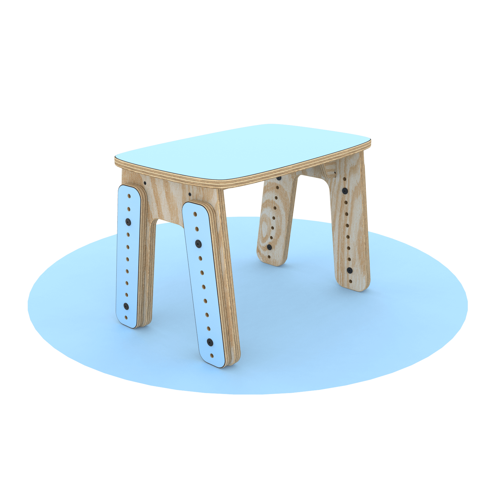 Mesita infantil Reni color celeste con vista isometrica