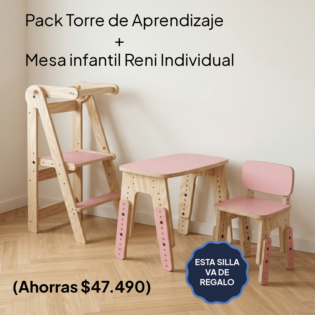 Pack Torre de Aprendizaje + Mesa Infantil reni + Silla Infantil Reni