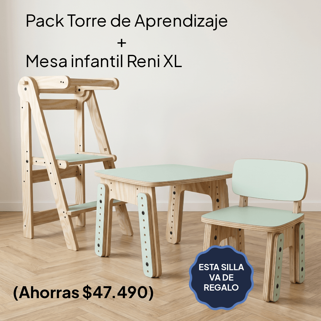 Pack Torre de Aprendizaje + Mesa Reni XL + Silla Infantil Reni