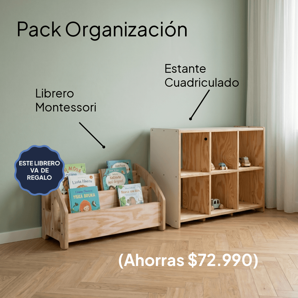 Pack Estante Cuadriculado x6 + Librero Montessori