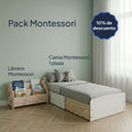 Pack Montessori: Cama Montessori 1 Plaza + Librero Montessori con 10% de descuento