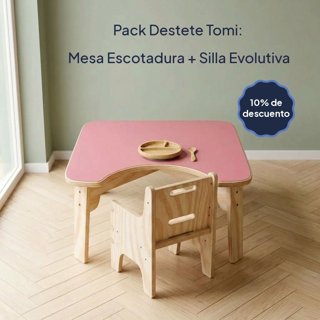 Pack Destete Tomi con Escotadura: Mesa + Silla Evolutiva con 10% de descuento