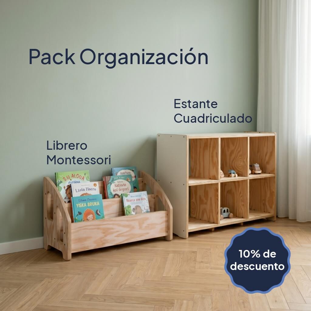 Pack Estante Cuadriculado x6 + Librero Montessori con 10% de descuento