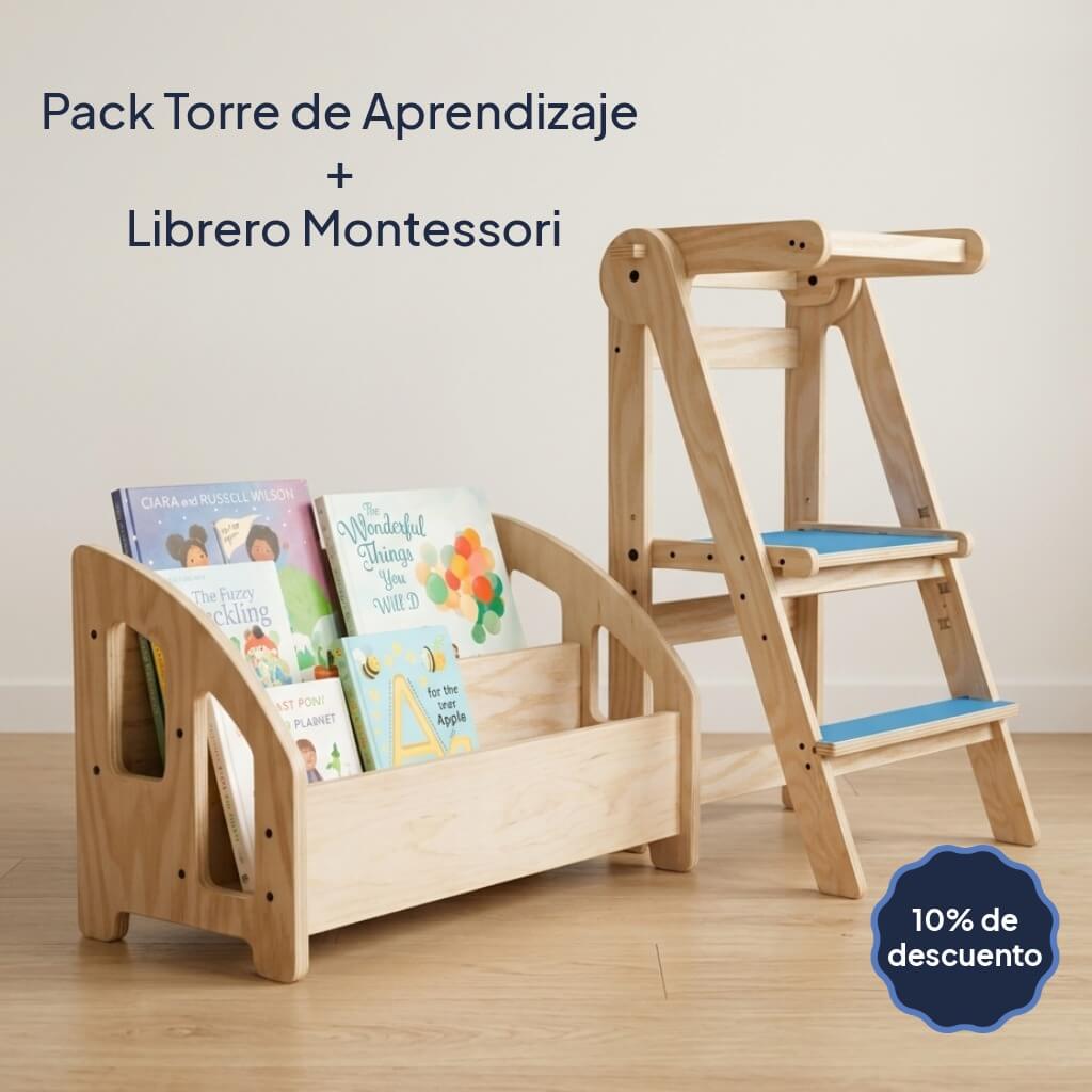 Pack Torre de Aprendizaje + Librero Montessori con 10% de descuento