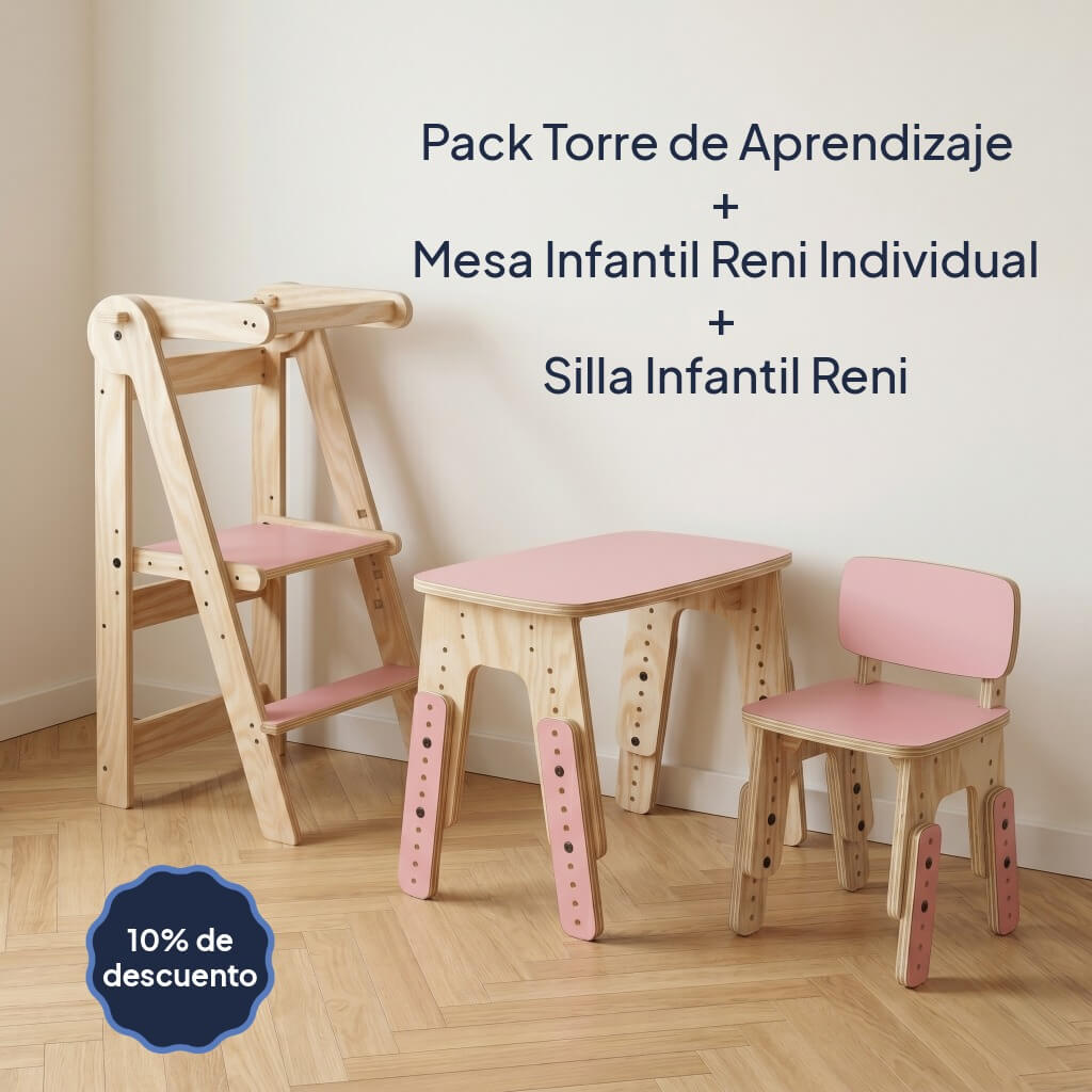 Pack Torre de Aprendizaje + Mesa Infantil Reni + Silla Infantil Reni con 10% de descuento