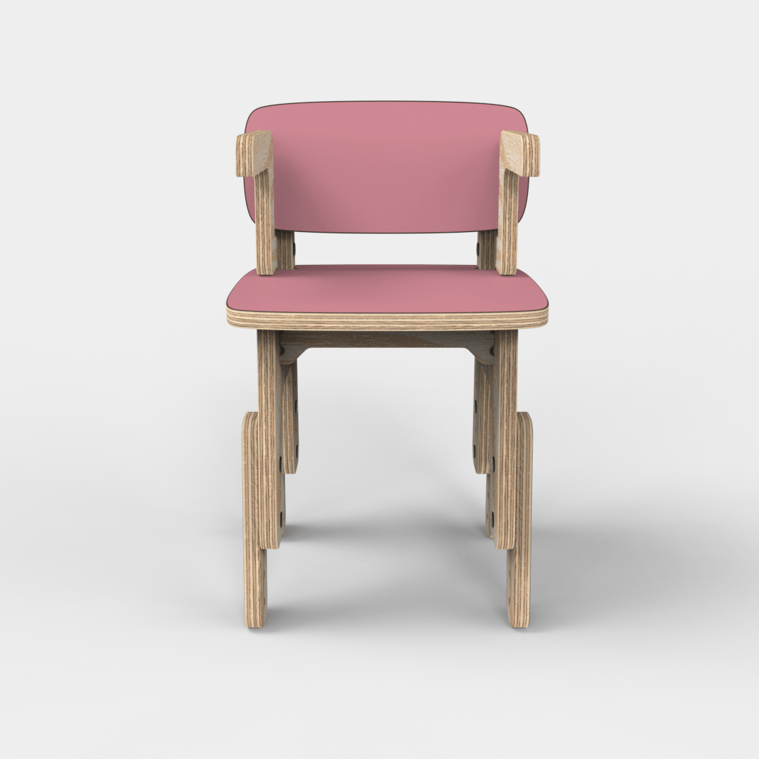 Silla infantil Reni con apoyabrazos rosa con la altura elevada, vista frontal