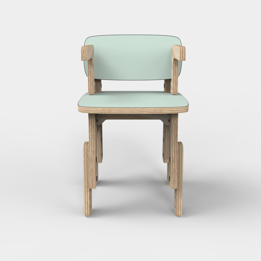 Silla infantil Reni con apoyabrazos menta con la altura elevada, vista frontal