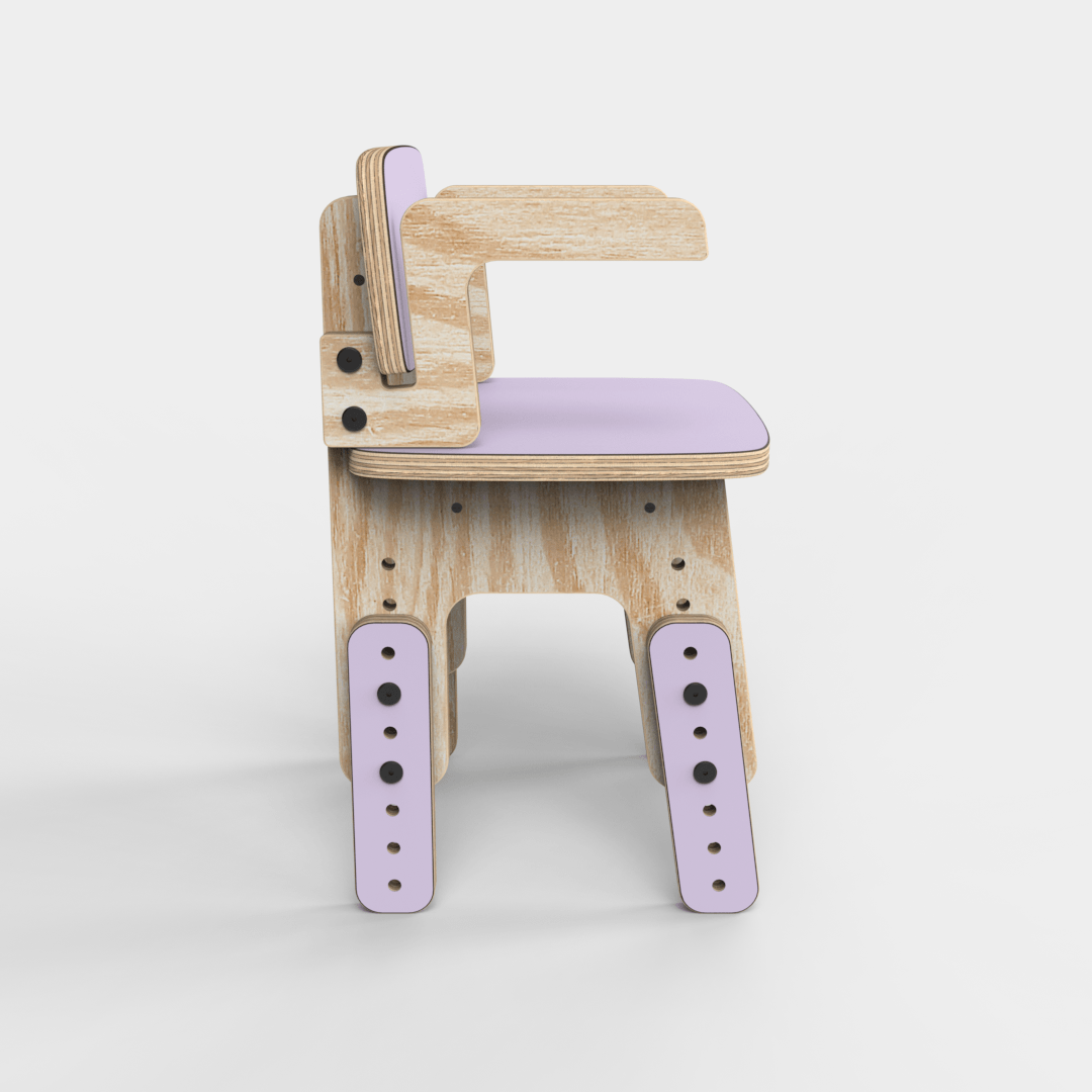Silla infantil Reni con apoyabrazos uva con la altura elevada, vista lateral