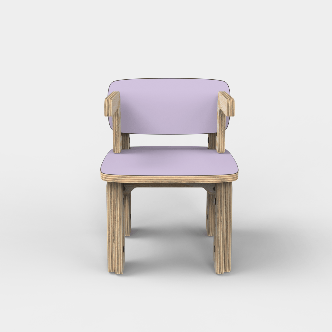 Silla infantil Reni con apoyabrazos uva en altura mínima, vista frontal